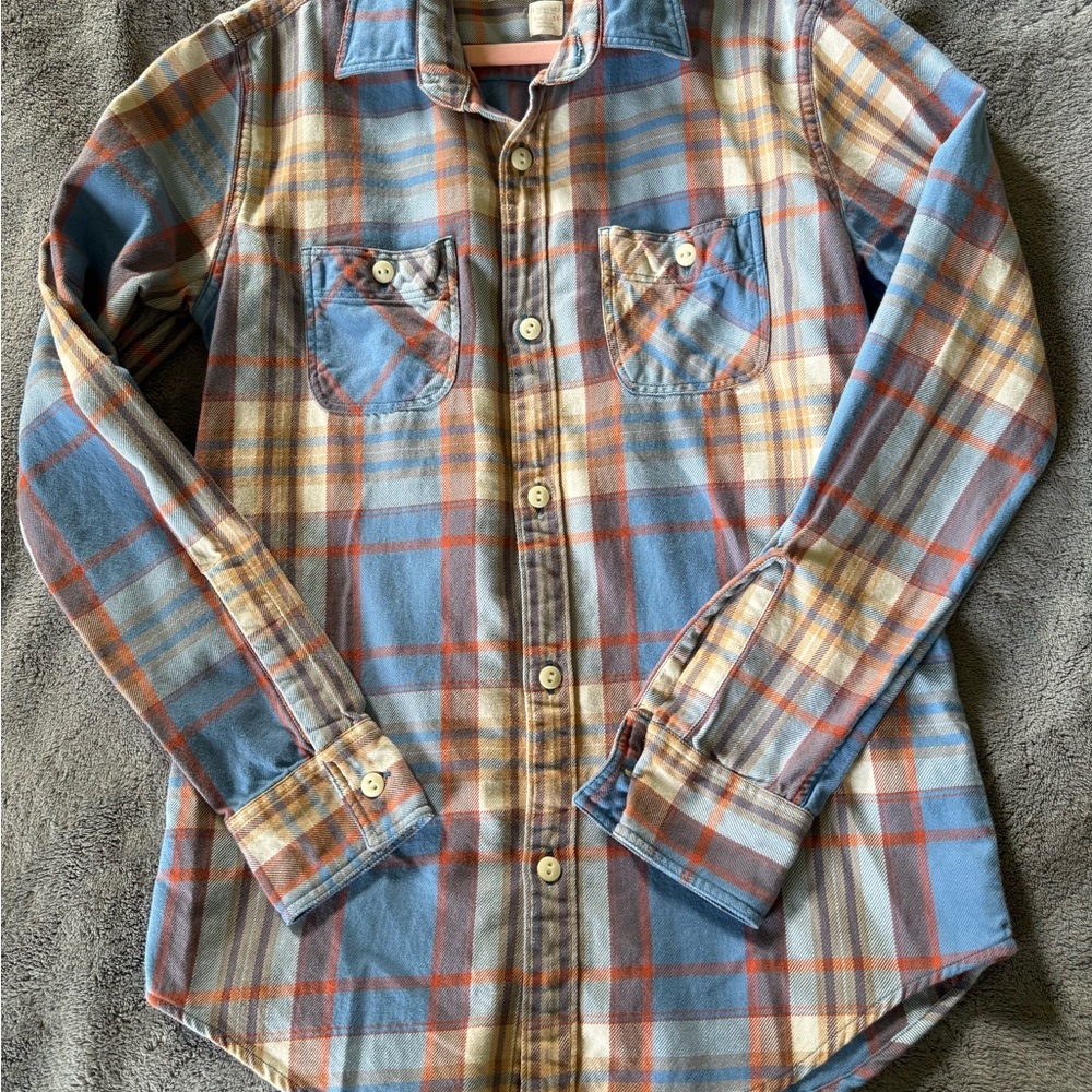 Crewcuts Boys Size 14 Plaid Button-Down Shirt in Blue, Cream & Orange - NWOT